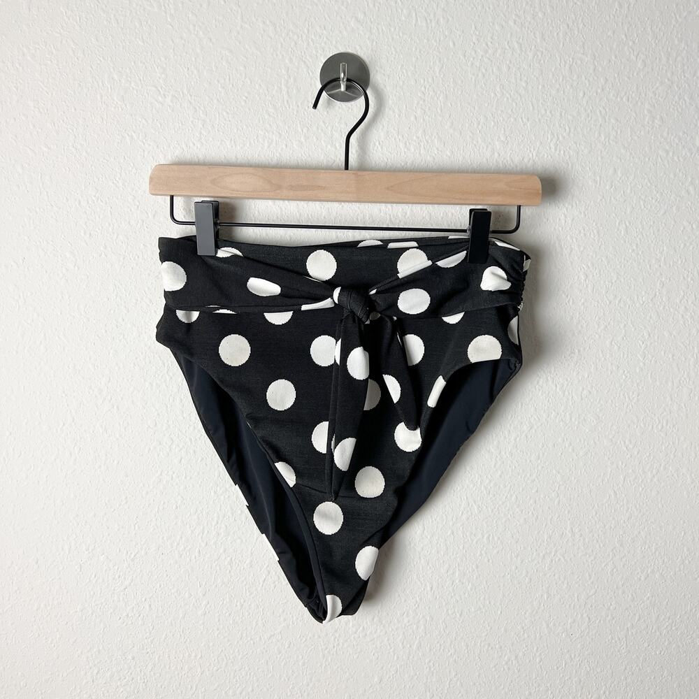 mara hoffman goldie polka dot high waisted tie bikini bottoms black white